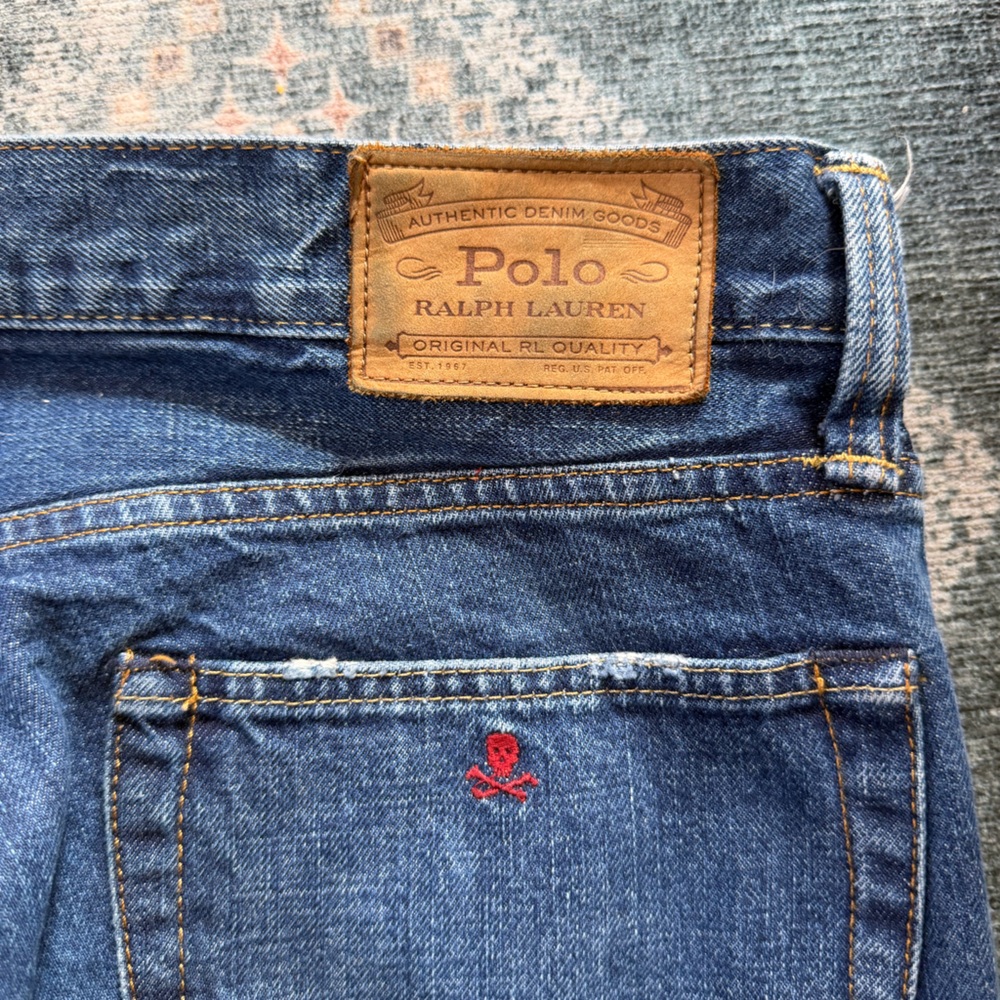 Polo by Ralph Lauren Dark Blue Denim Jeans with Red Skull Detail